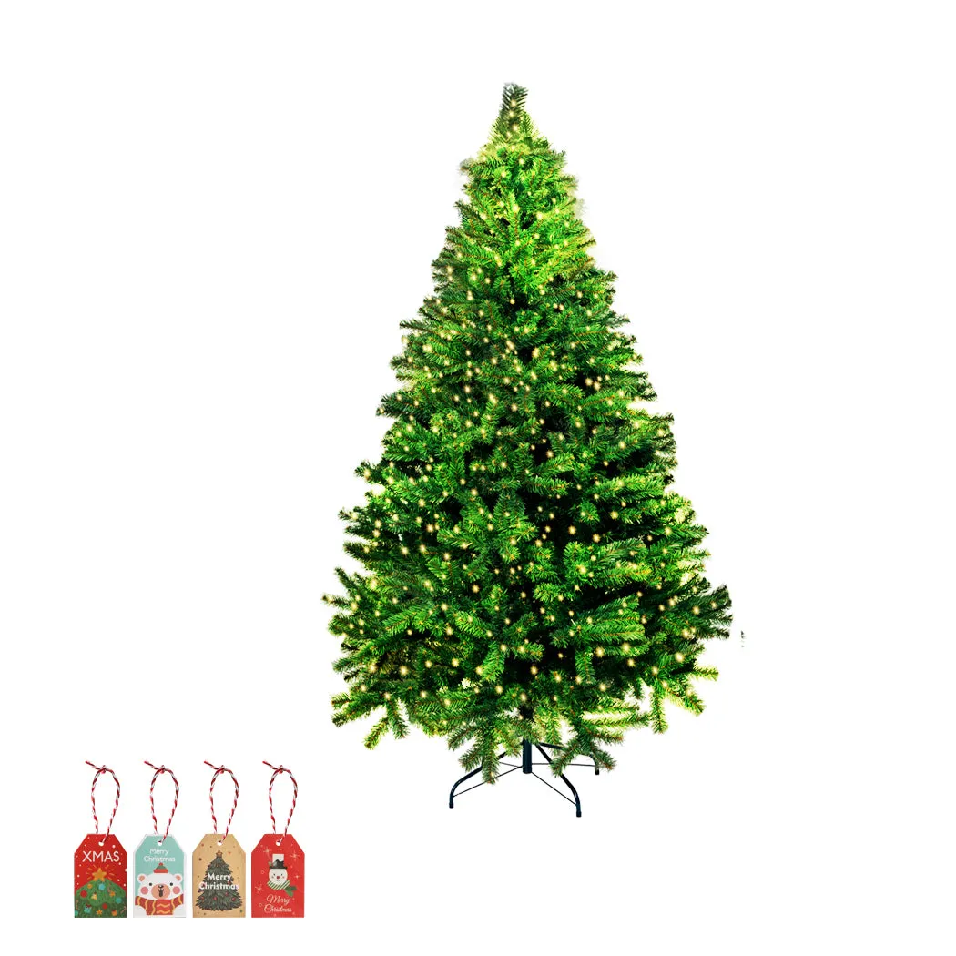 7ft 2.1m 1000 Tips Christmas Tree Kit Xmas Decorations Plastic Ball Baubles with Light Colorful