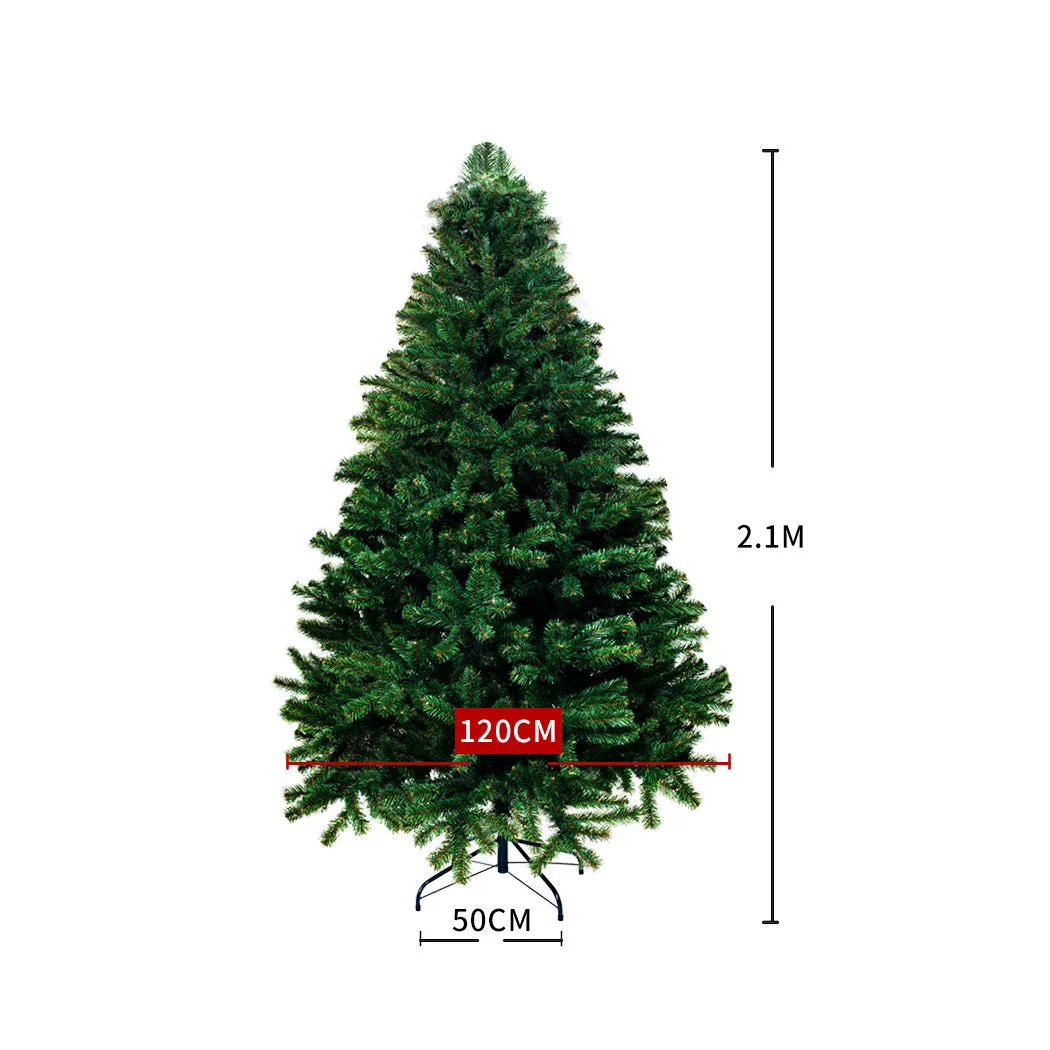 7ft 2.1m 1000 Tips Christmas Tree Kit Xmas Decorations Plastic Ball Baubles with Light Colorful