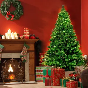 7ft 2.1m 1000 Tips Christmas Tree Kit Xmas Decorations Plastic Ball Baubles with Light Colorful