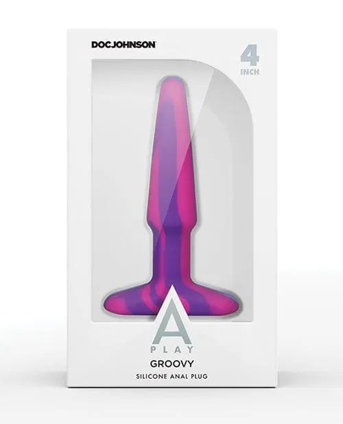 A Play 4" Groovy Silicone Anal Plug - Multicolor-pink