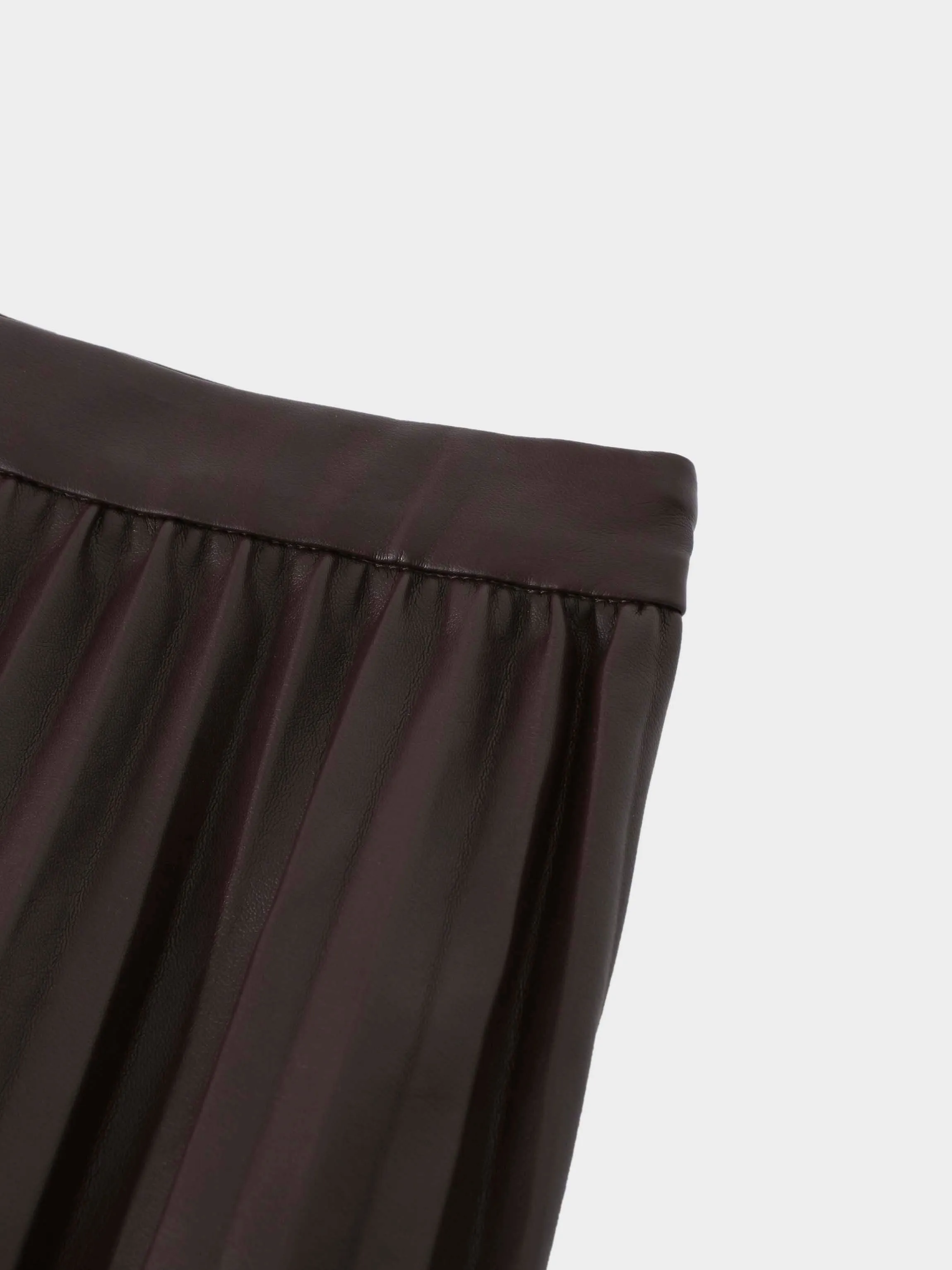 Accordion Pleated Faux Leather Skirt-Brown