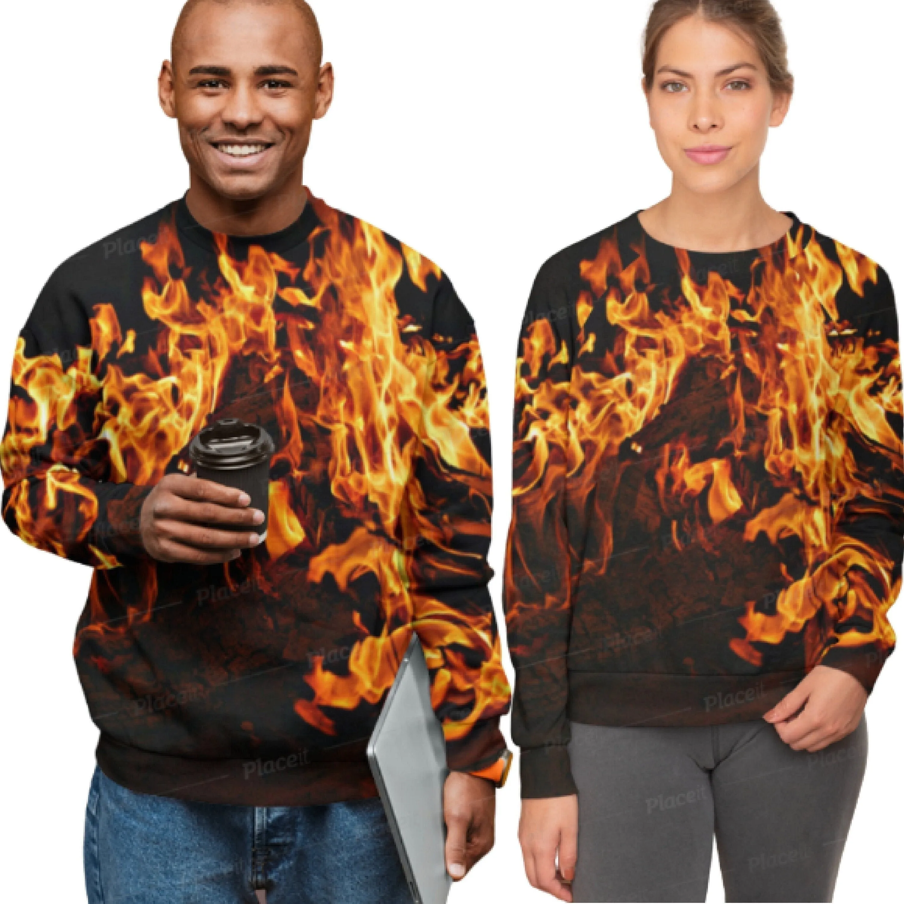 Adult Sweatshirt Fire Flames,Gift for Christmas/Thanksgiving/Birthday/Graduation/Halloween/Housewarming/New Year/Anniversary/Ugly Sweaters