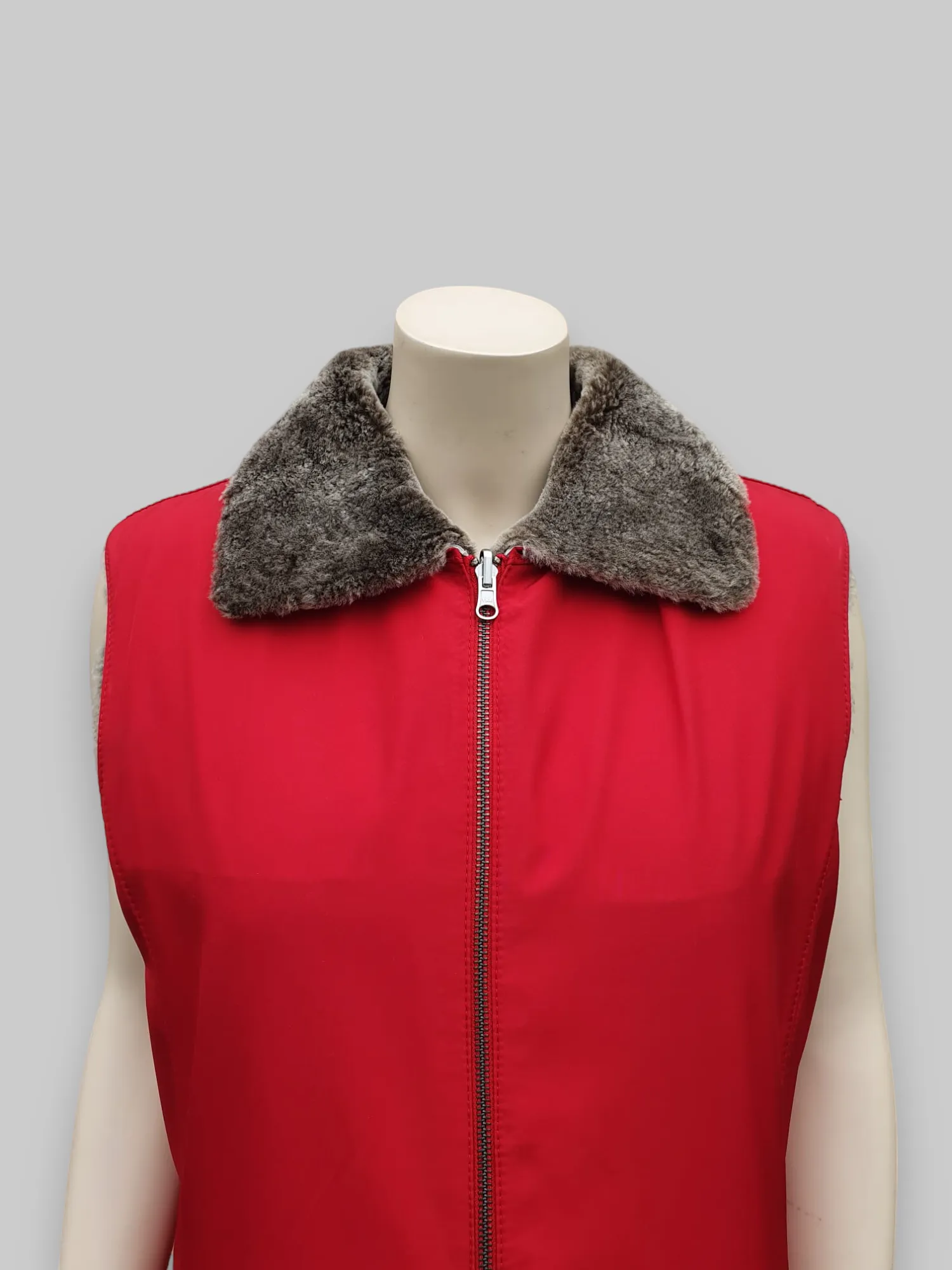 Beige Shearling Vest w/ Red Microfiber Lining -Size 42