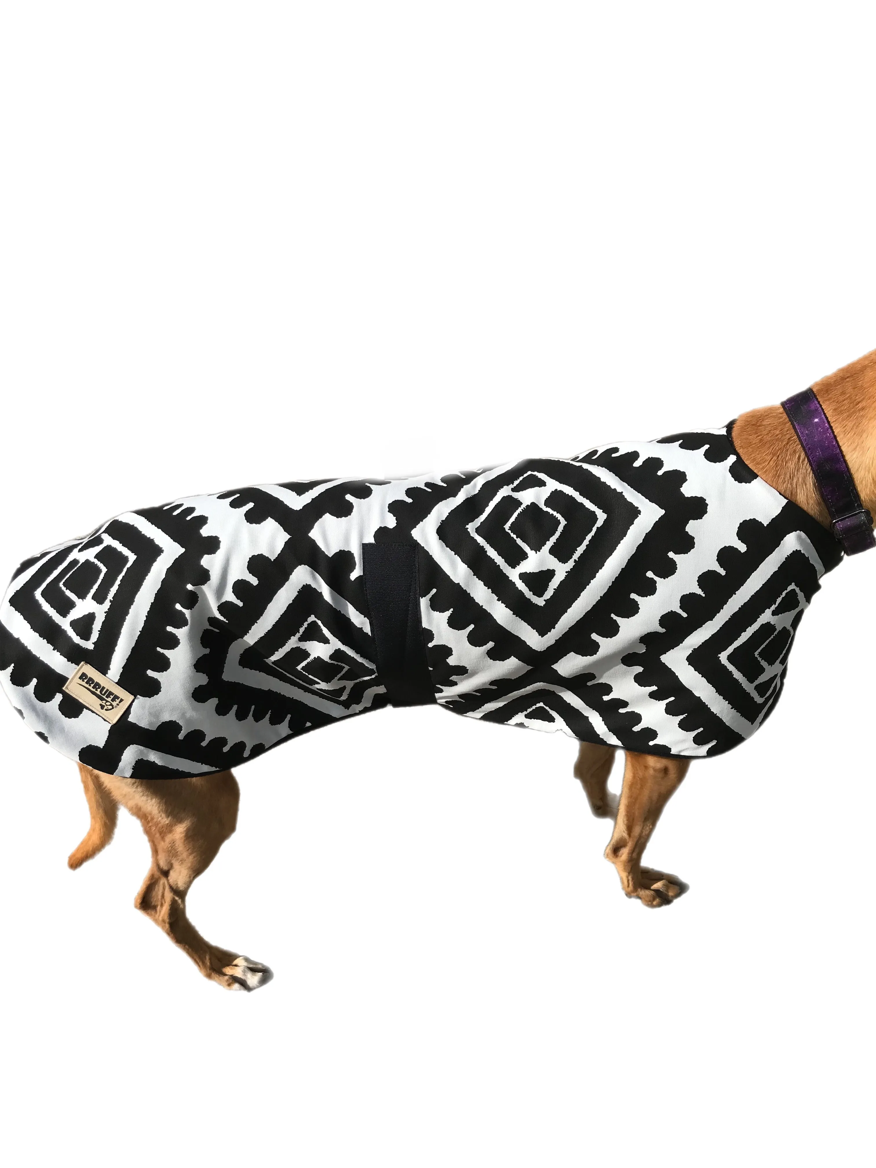 Black & white spring range classic style Greyhound coat in  cotton & fleece washable