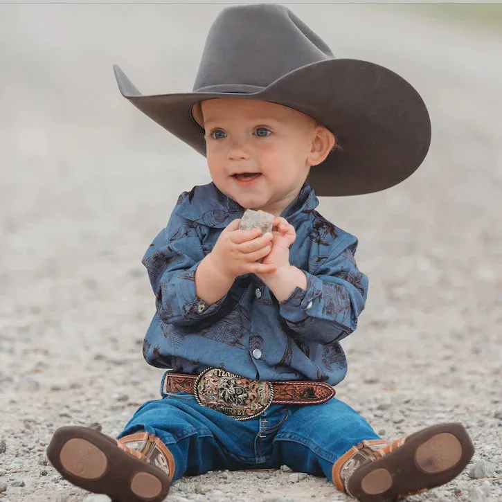 Boys Long Sleeve Farm Print Pearl Snap