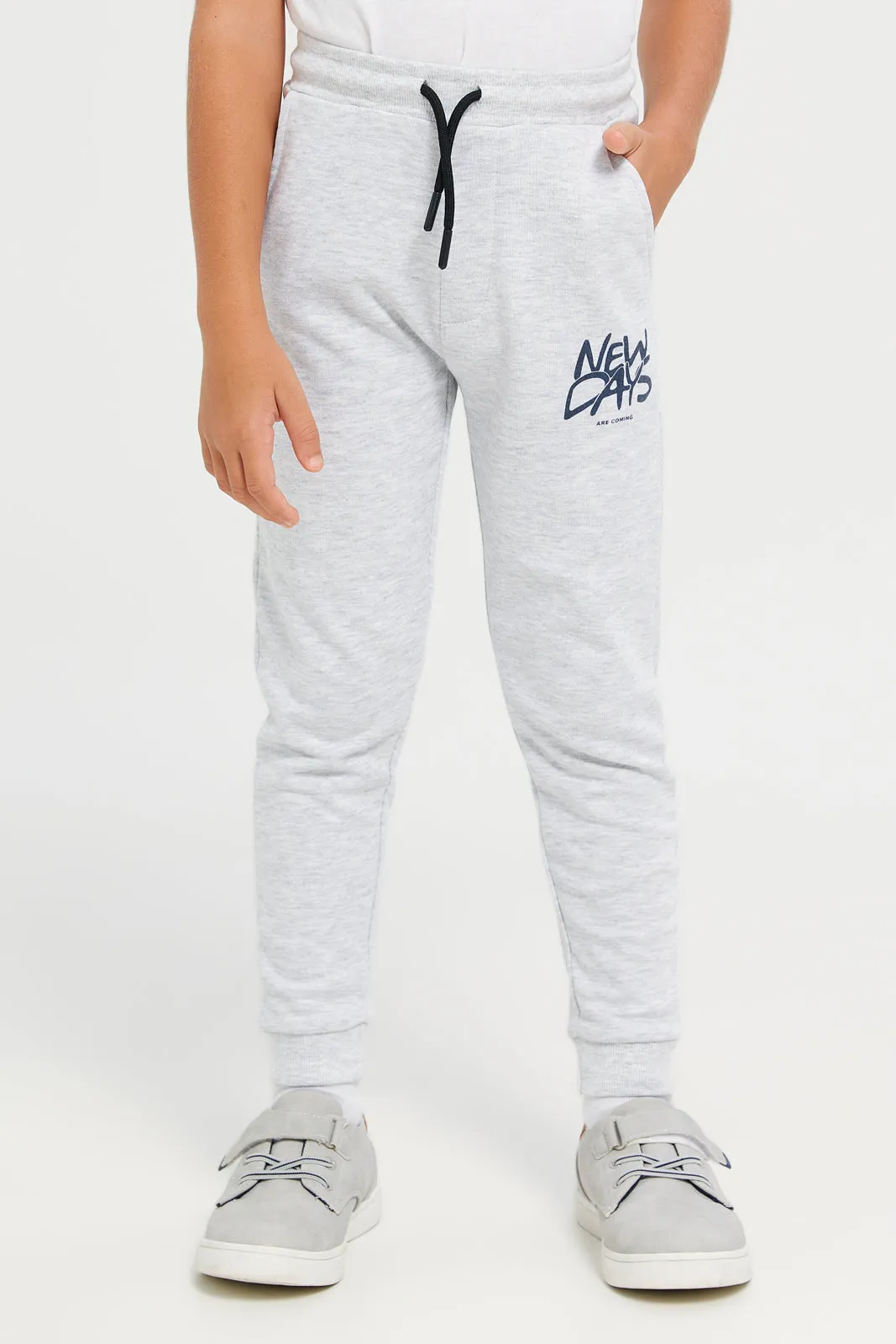 Boys Navy And Ecru Printed Track Pants (Pack Of 2)