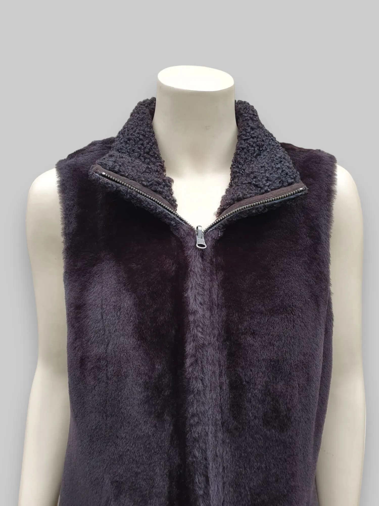 Brown Women's Merino Shearling Vest w/ Lamb Collar -Size 42