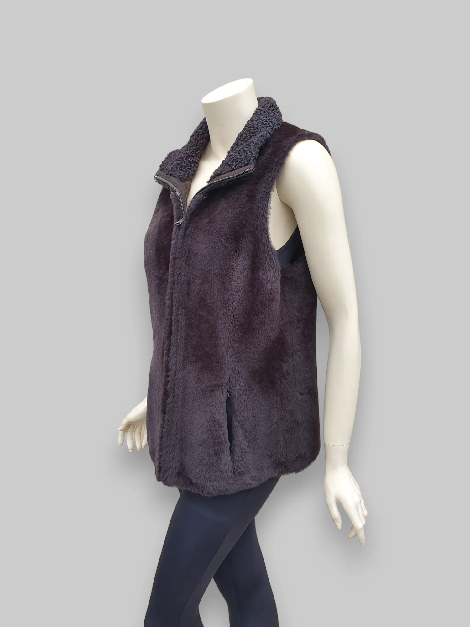 Brown Women's Merino Shearling Vest w/ Lamb Collar -Size 42