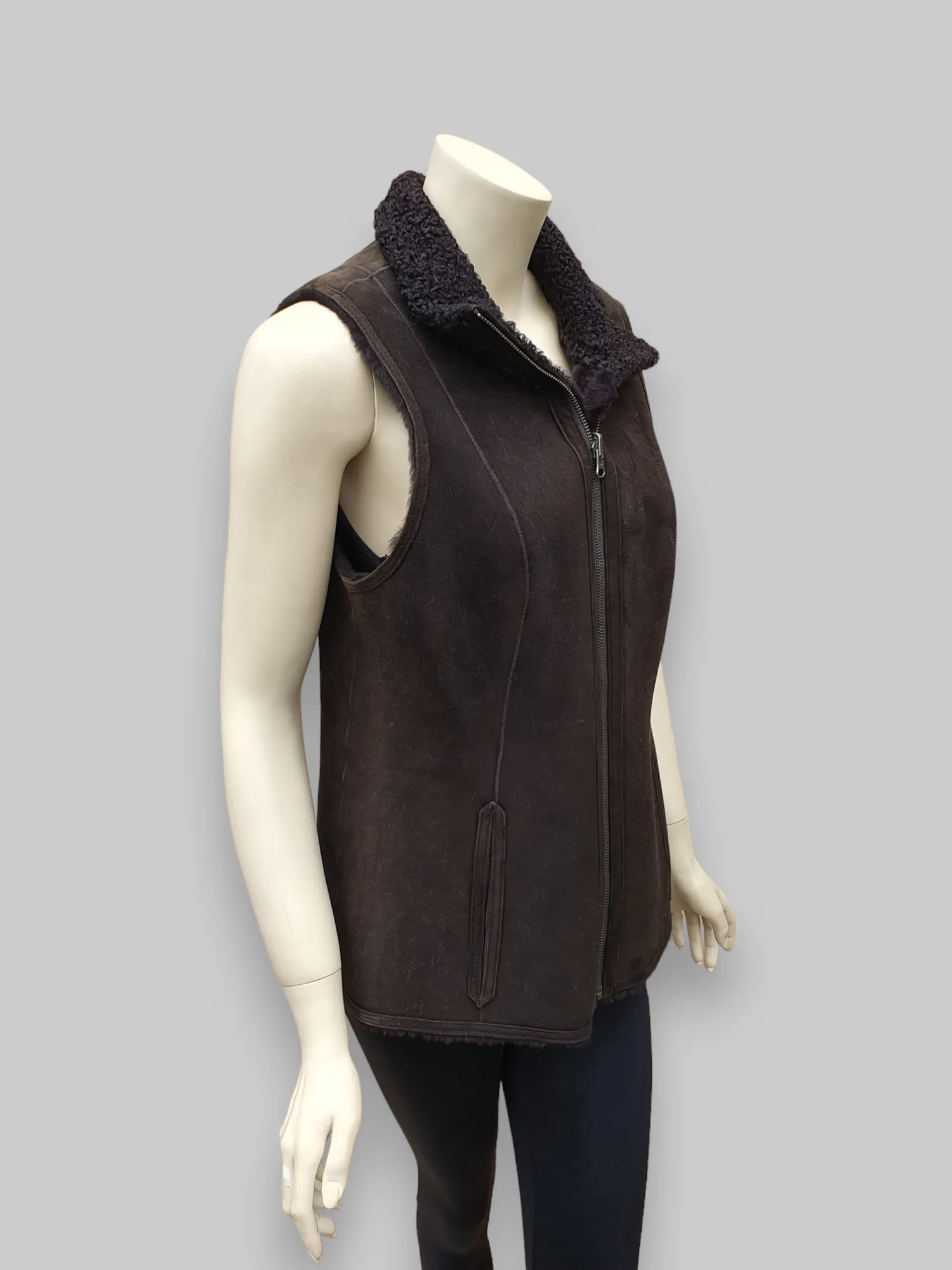 Brown Women's Merino Shearling Vest w/ Lamb Collar -Size 42