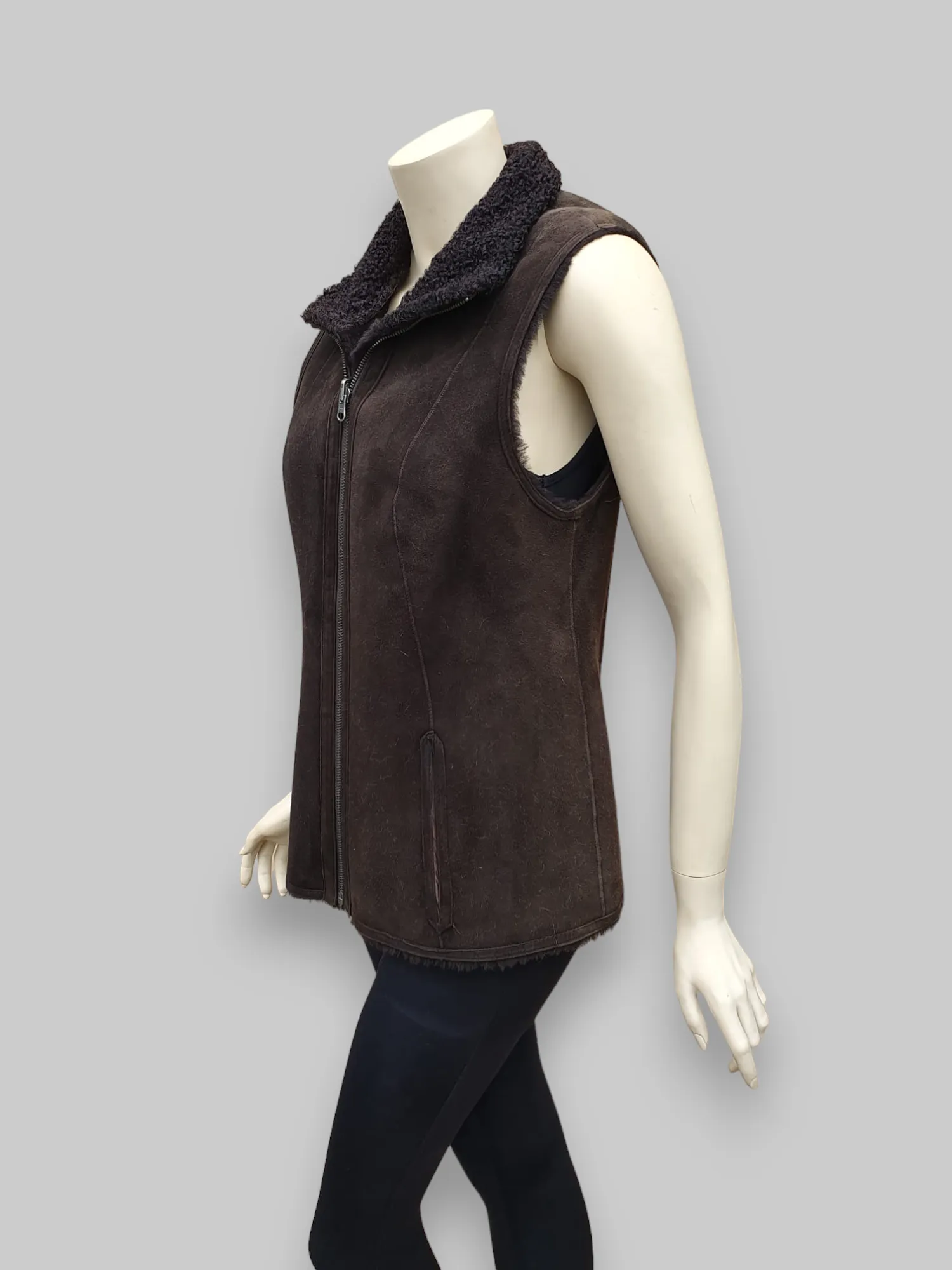 Brown Women's Merino Shearling Vest w/ Lamb Collar -Size 42