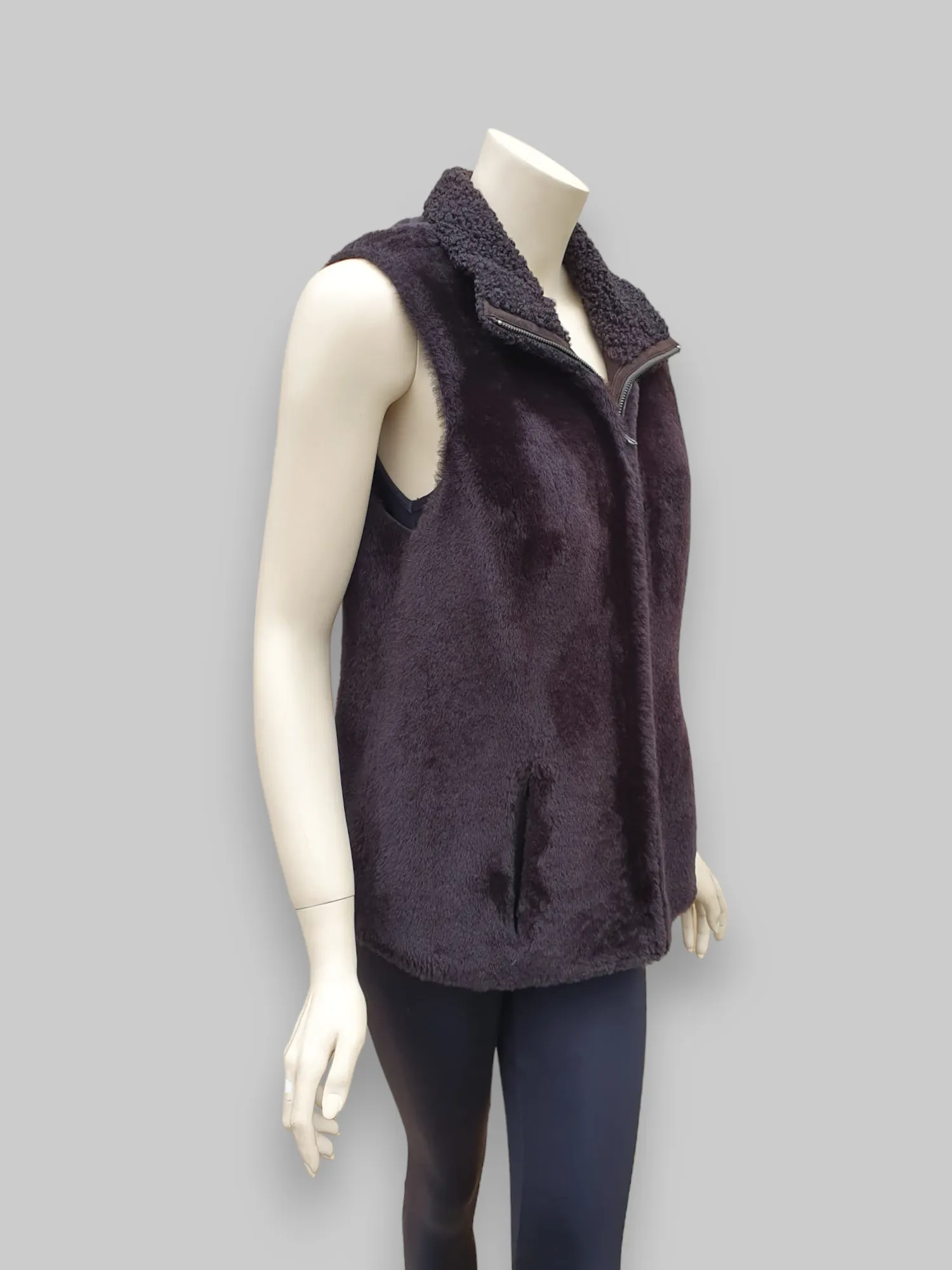 Brown Women's Merino Shearling Vest w/ Lamb Collar -Size 42