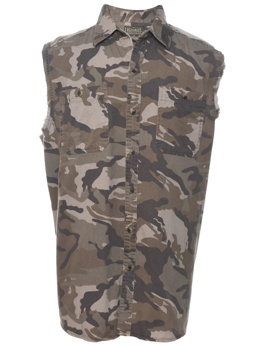 Camouflage Print Y2K Style Military Shirt - L