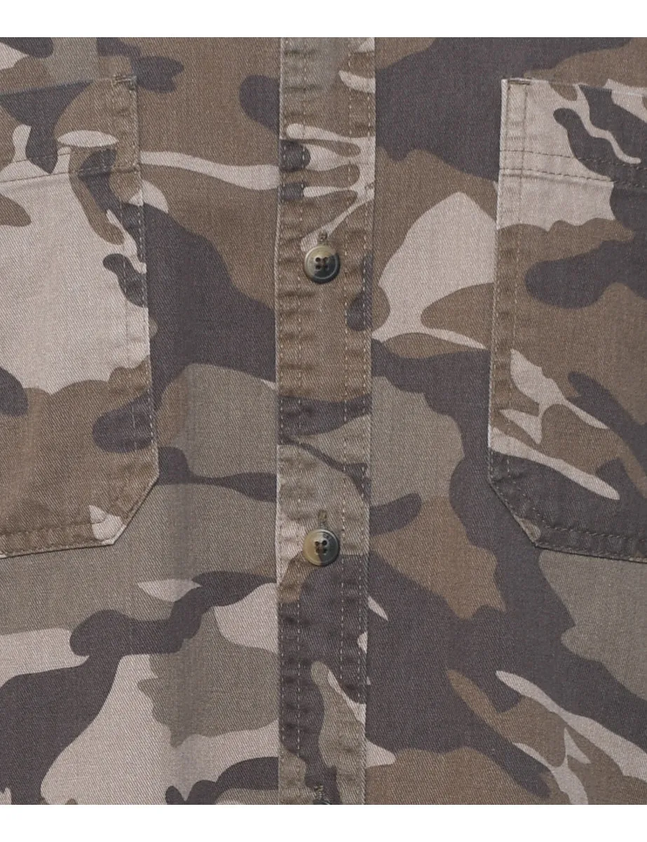 Camouflage Print Y2K Style Military Shirt - L