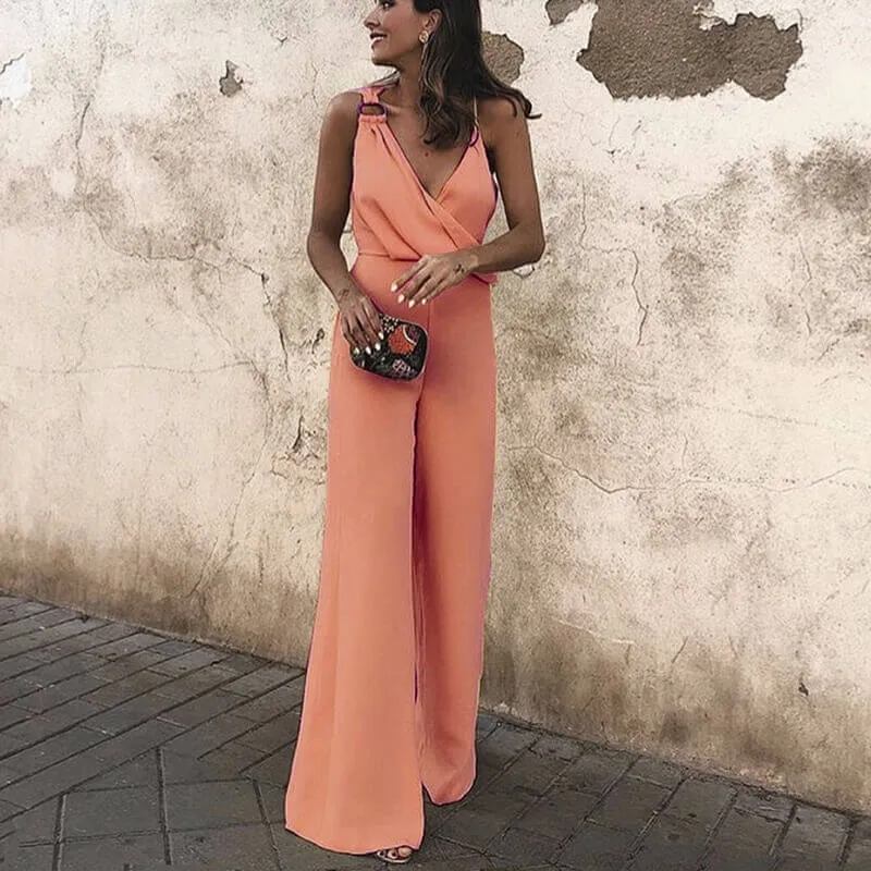 Candy Color Chiffon Wide Leg Jumpsuits