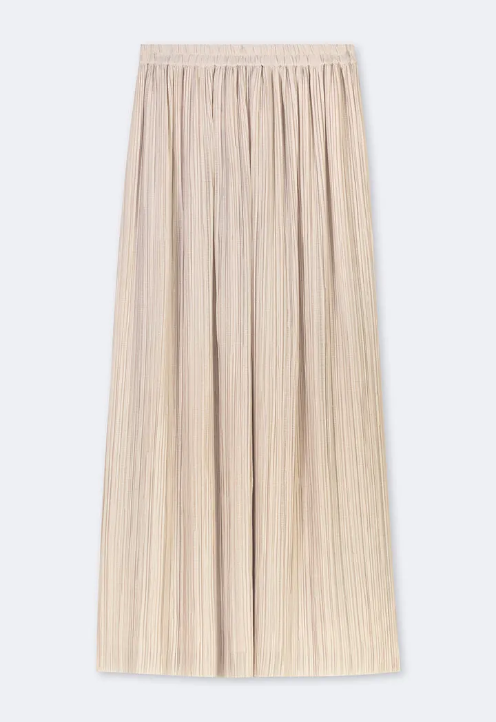 Choice Solid Elasticated Waist Pleated Skirt Beige