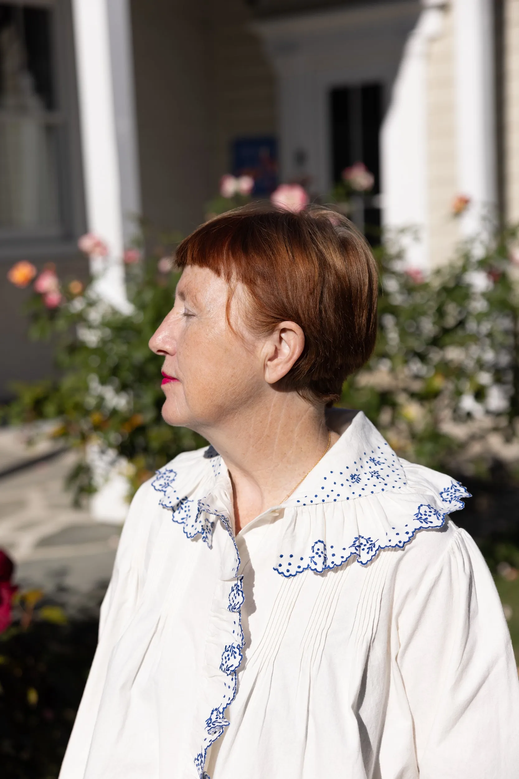 Dolly Embroidered Top - Vanilla/Cobalt