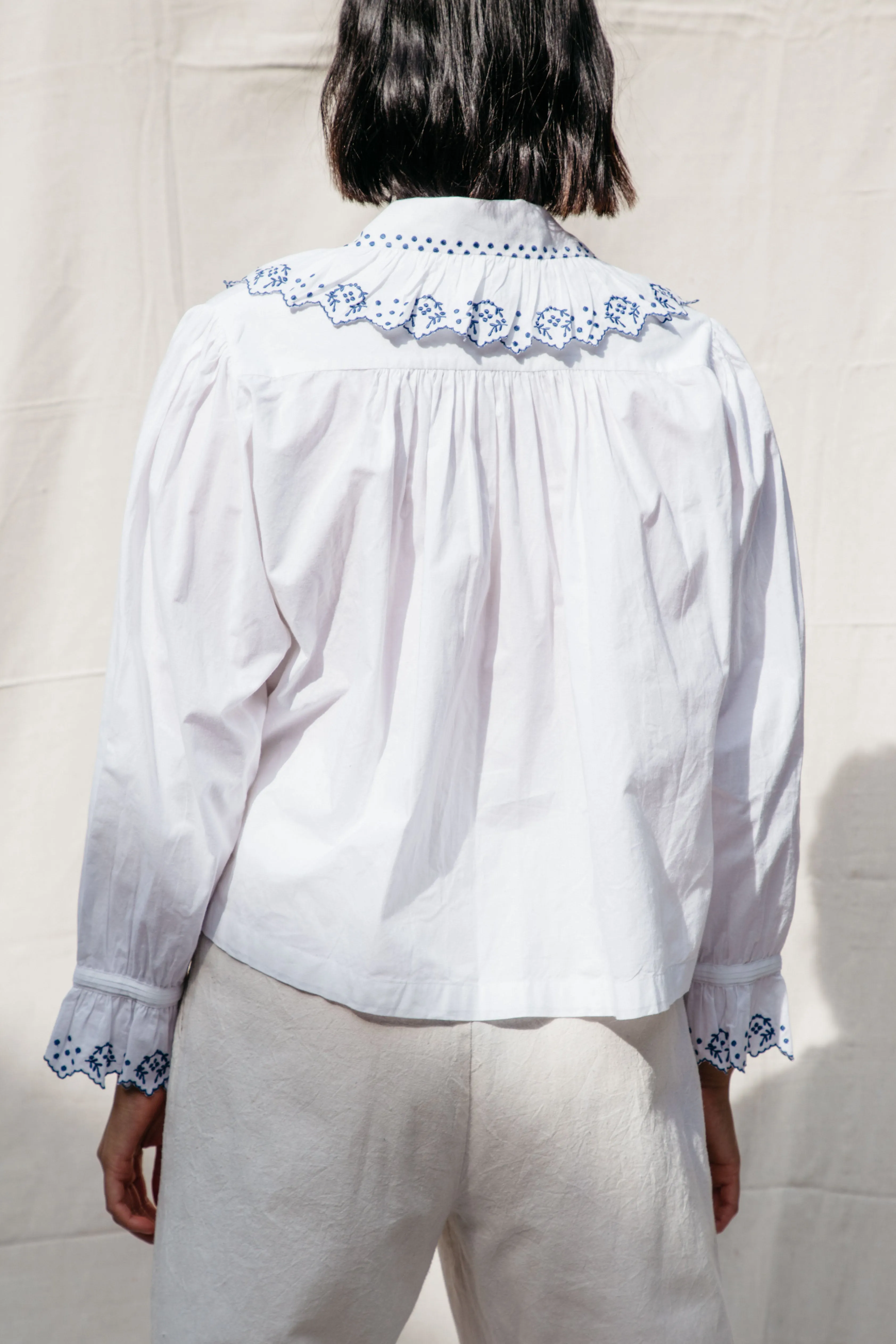 Dolly Embroidered Top - Vanilla/Cobalt