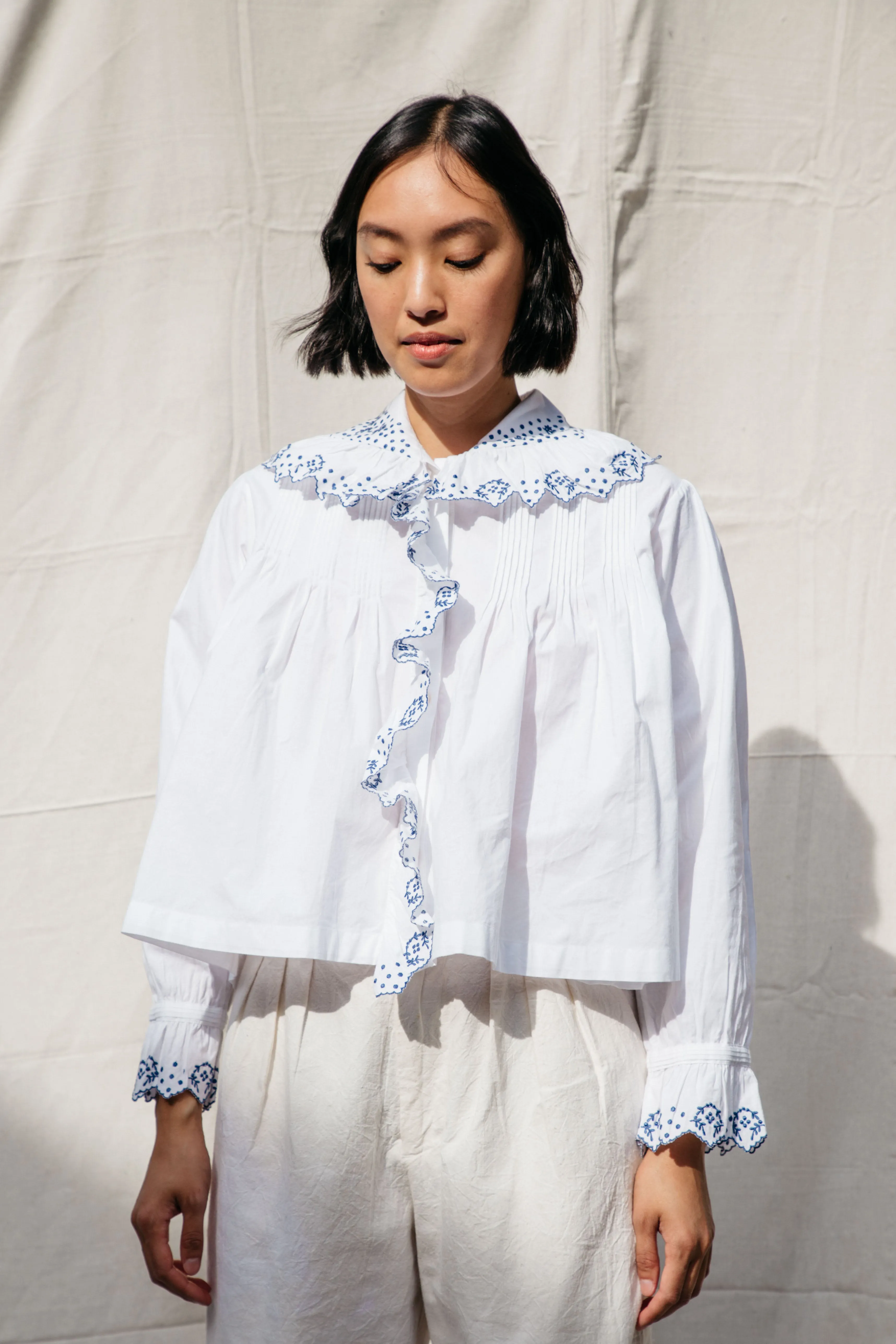 Dolly Embroidered Top - Vanilla/Cobalt