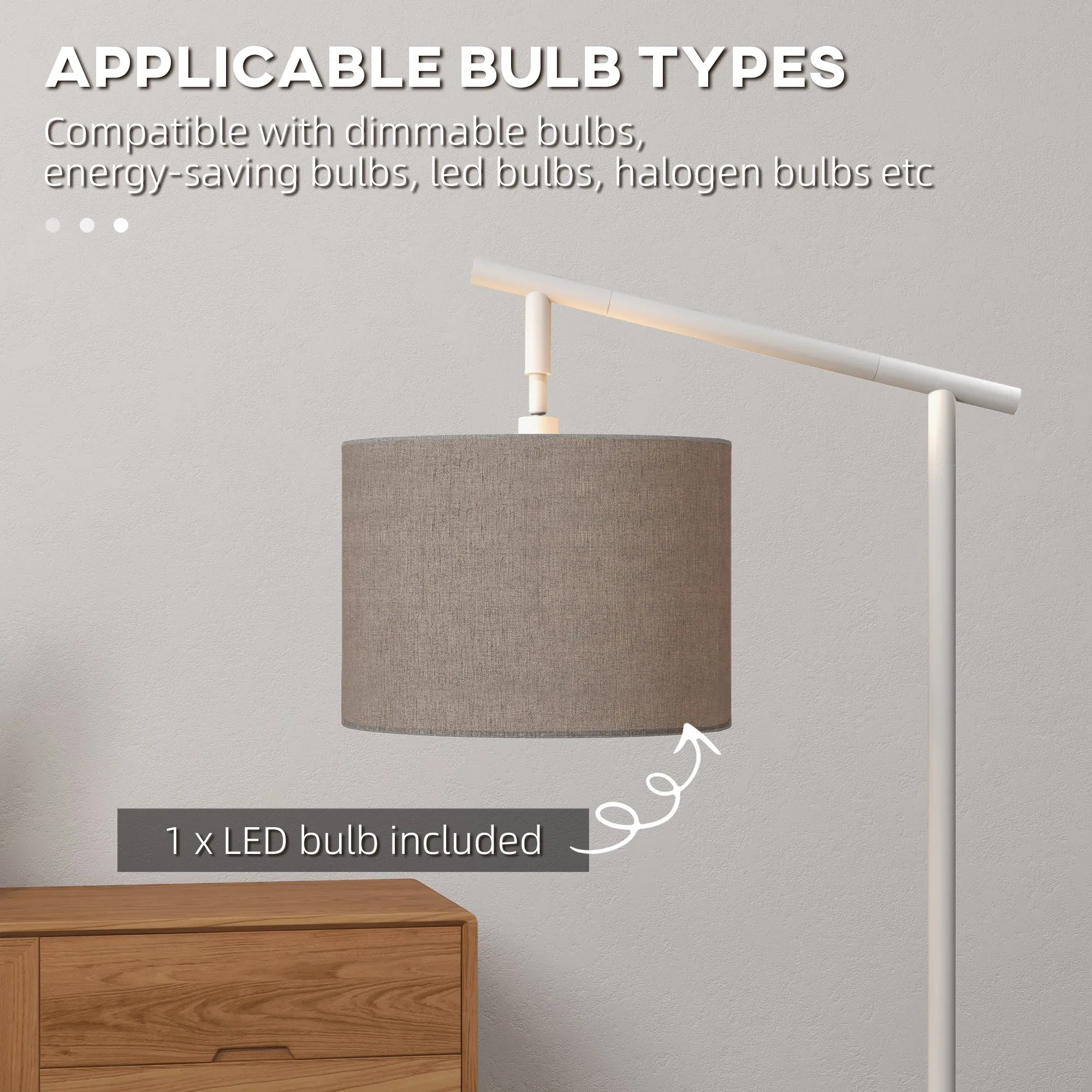 Floor Lamp with 350° Rotating Lampshade, LED Bulb Included, Grey