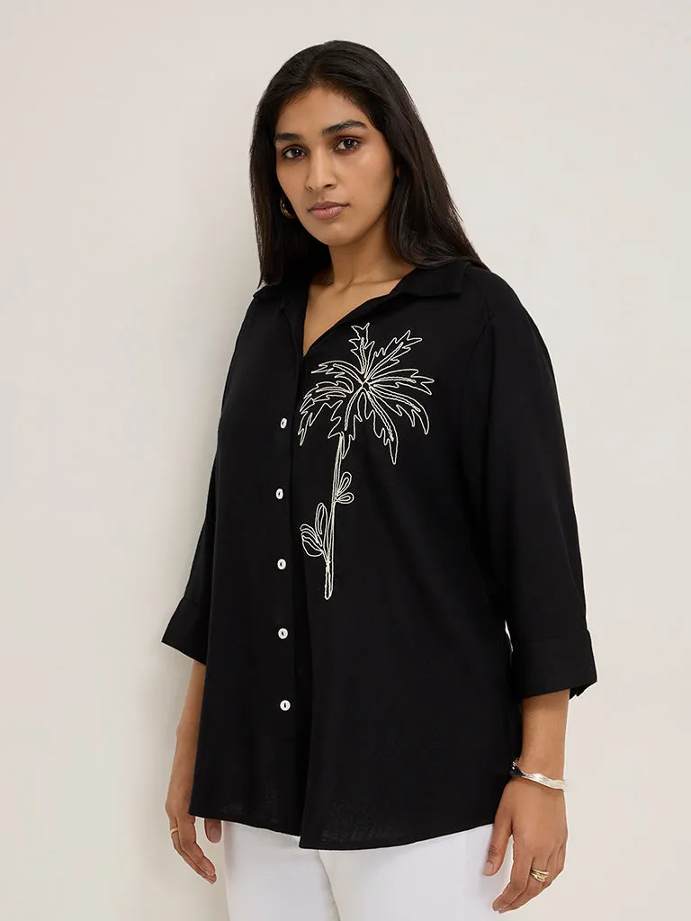 Gia Black Leaf Embroidered Shirt