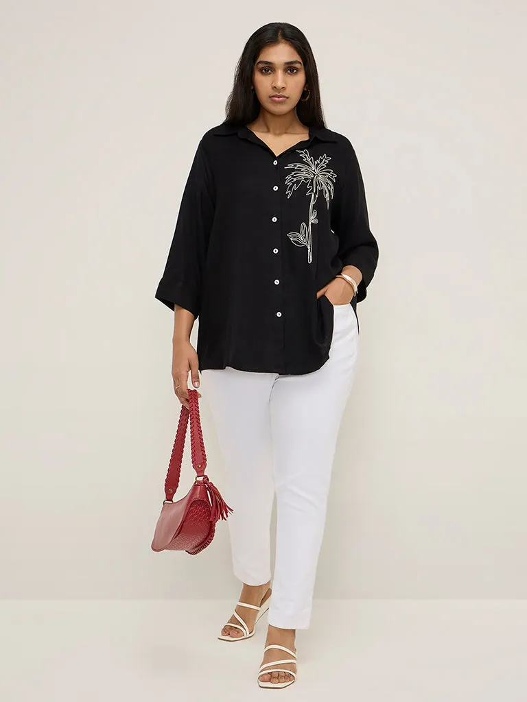 Gia Black Leaf Embroidered Shirt