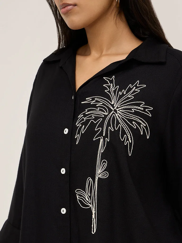 Gia Black Leaf Embroidered Shirt