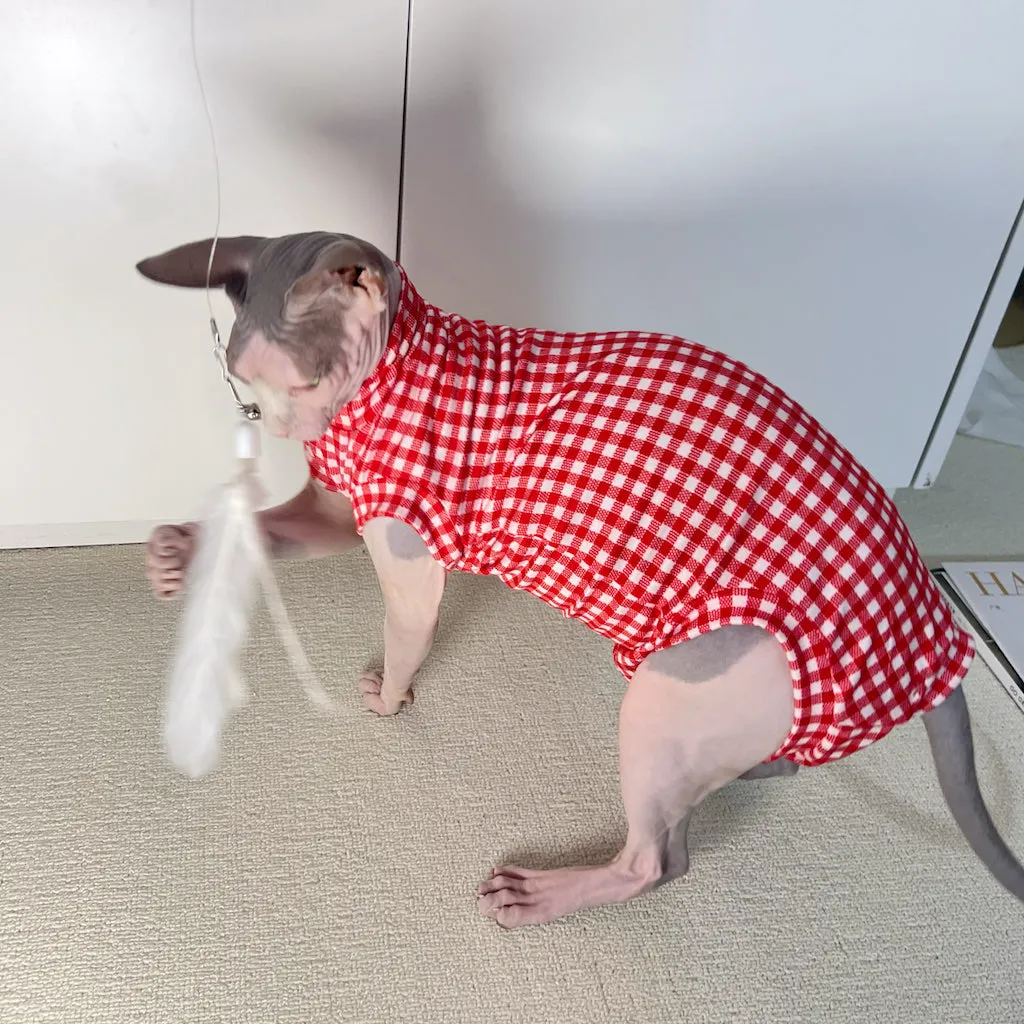 Gingham Sleeveless Bodysuit Onesies Sphynx Cat Clothes