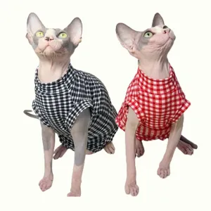 Gingham Sleeveless Bodysuit Onesies Sphynx Cat Clothes