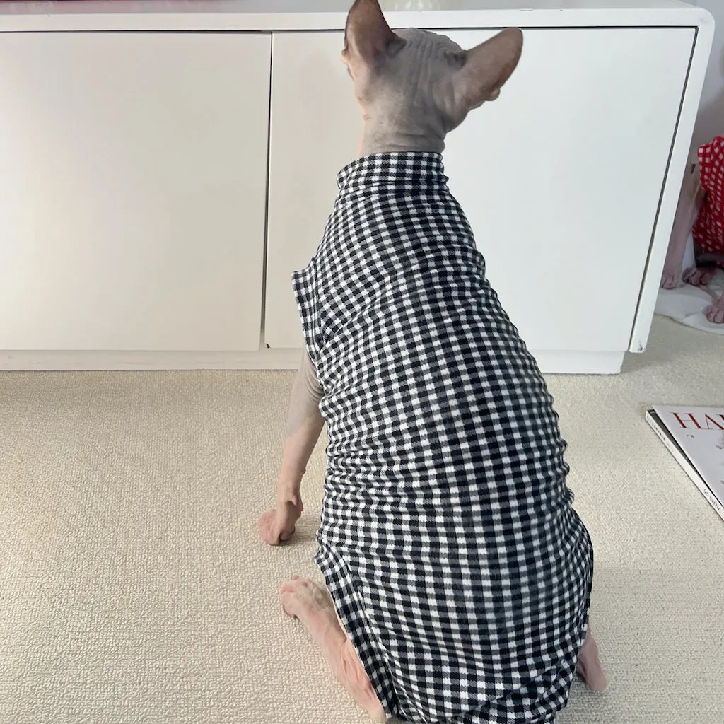 Gingham Sleeveless Bodysuit Onesies Sphynx Cat Clothes