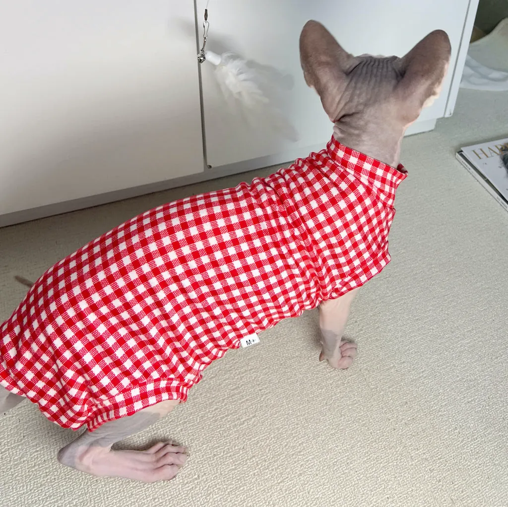 Gingham Sleeveless Bodysuit Onesies Sphynx Cat Clothes