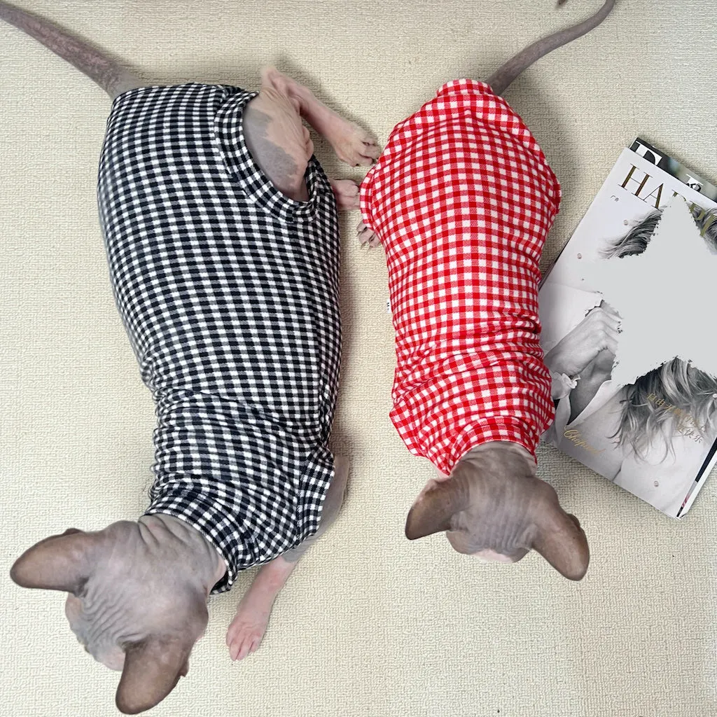 Gingham Sleeveless Bodysuit Onesies Sphynx Cat Clothes