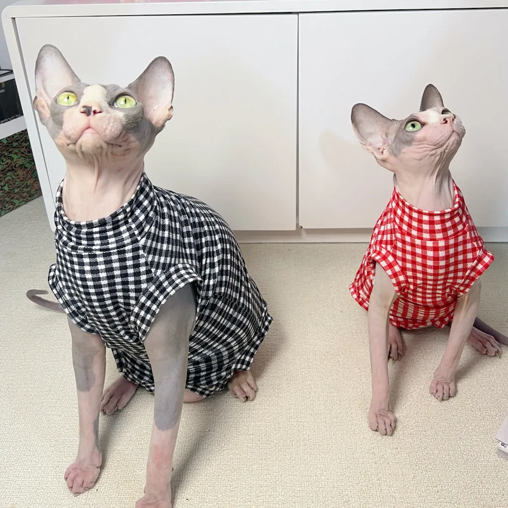 Gingham Sleeveless Bodysuit Onesies Sphynx Cat Clothes