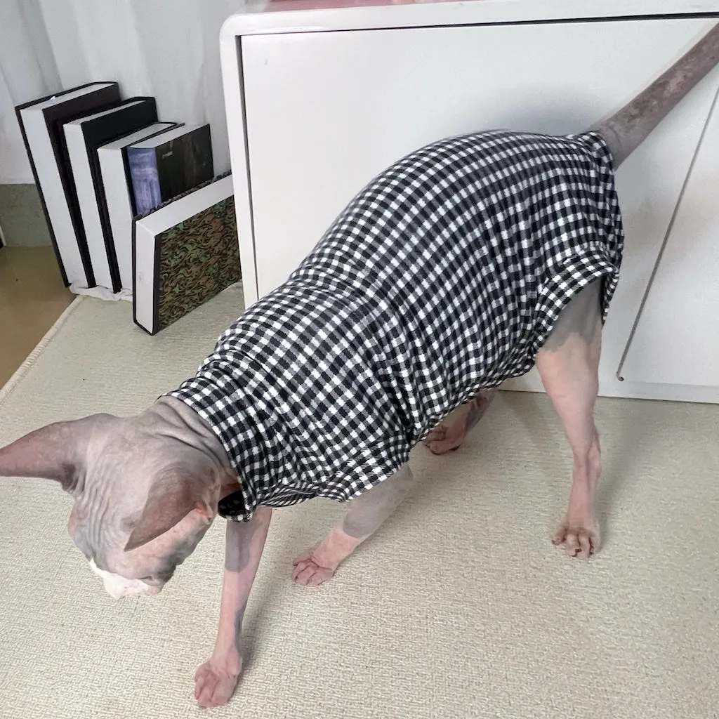 Gingham Sleeveless Bodysuit Onesies Sphynx Cat Clothes