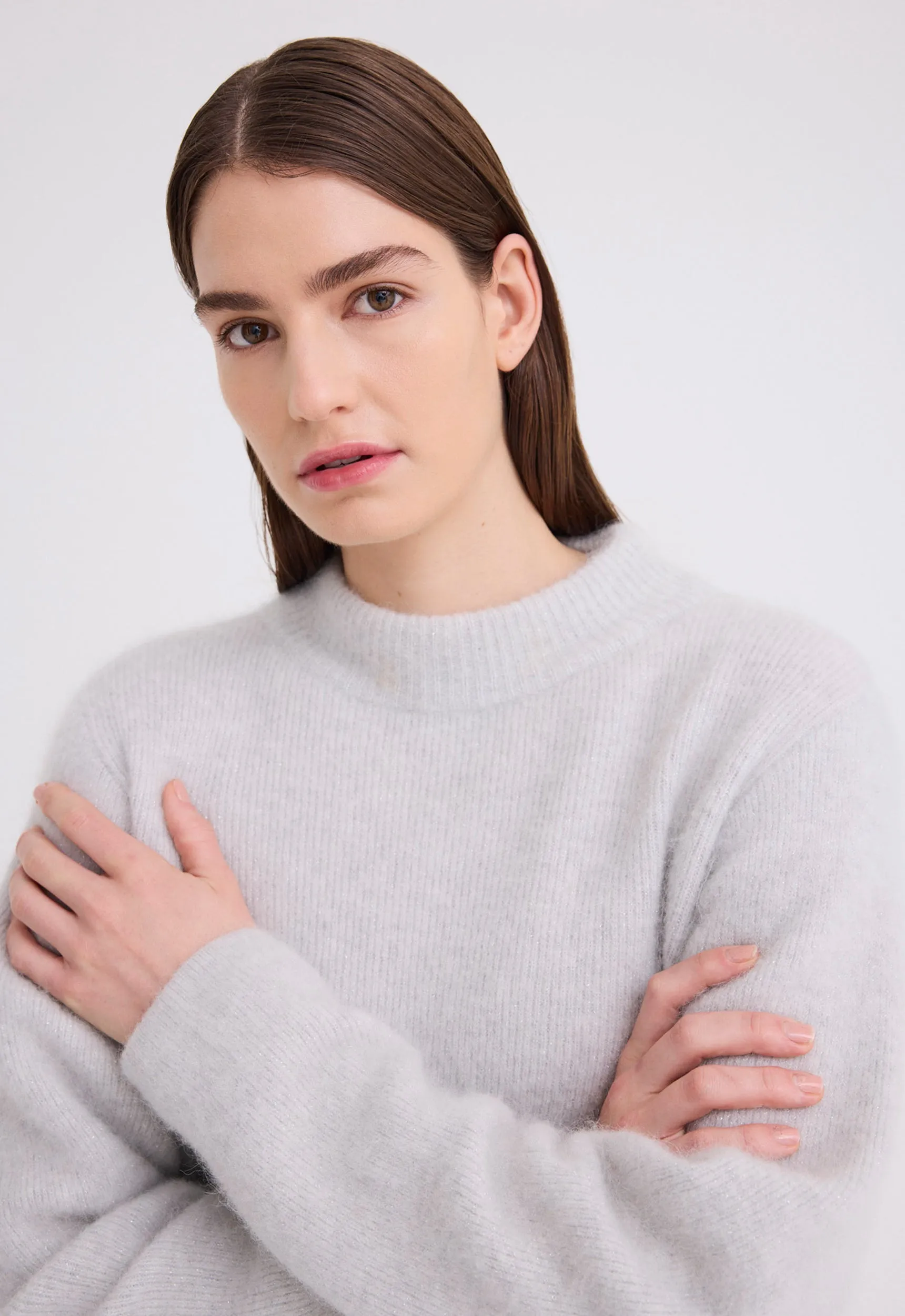 Hudd Shimmer Wool Sweater - Frost Grey