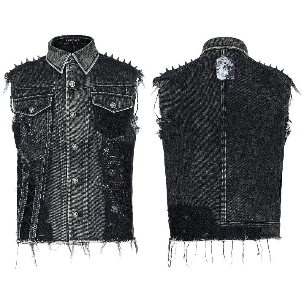 Men's Punk Denim Vests With Rivets