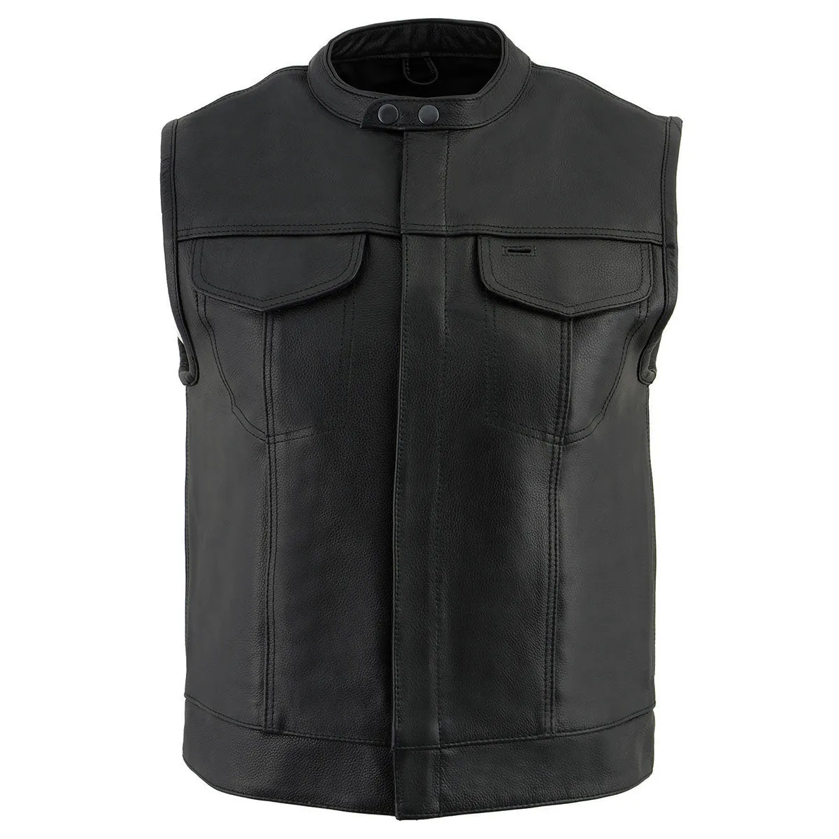 Milwaukee Leather LKM3720 Men's Black Leather Club Style Motorcycle Rider Vest with Concealed Snap Button Closure