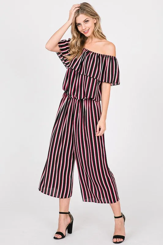 OFF SHOULDER STRIPES JUMPSUITS