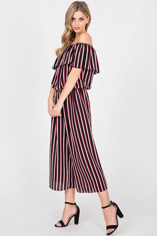 OFF SHOULDER STRIPES JUMPSUITS