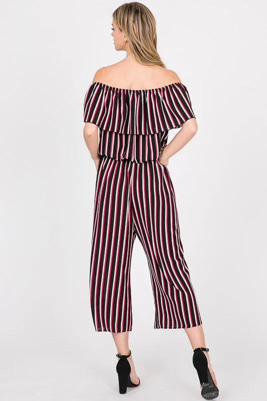 OFF SHOULDER STRIPES JUMPSUITS