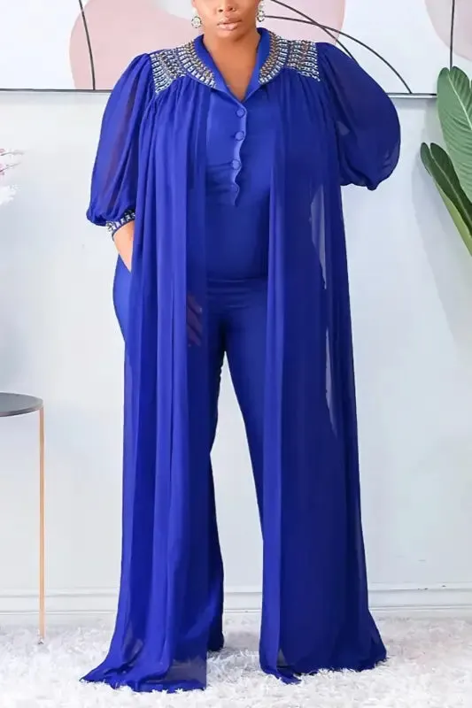 Plus Size Level Up Pearl Rhinestone Detailed Loose Fitting Jumpsuit