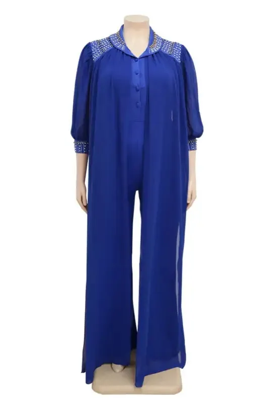 Plus Size Level Up Pearl Rhinestone Detailed Loose Fitting Jumpsuit