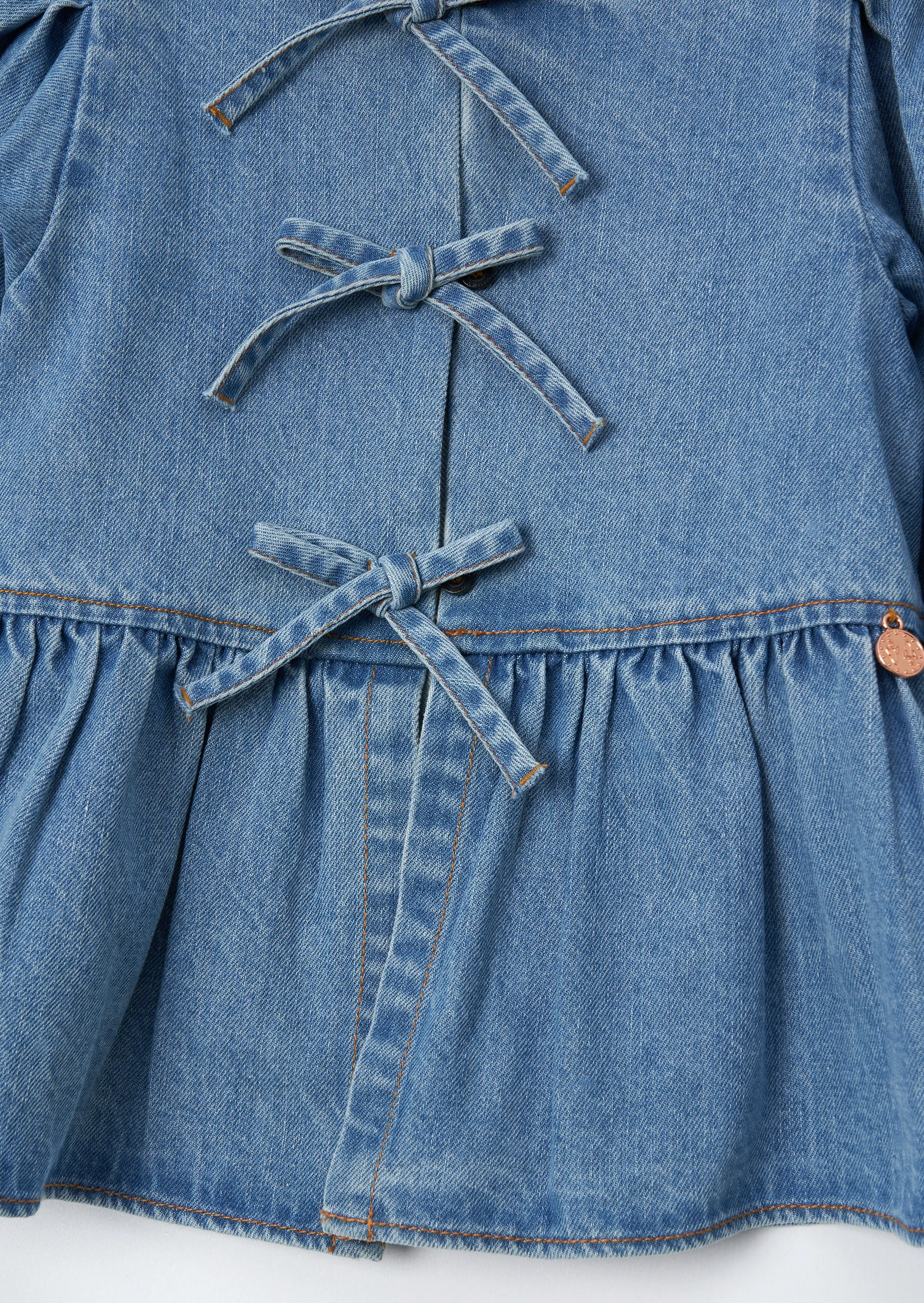 Rochelle Blue Denim Peplum Bow Top