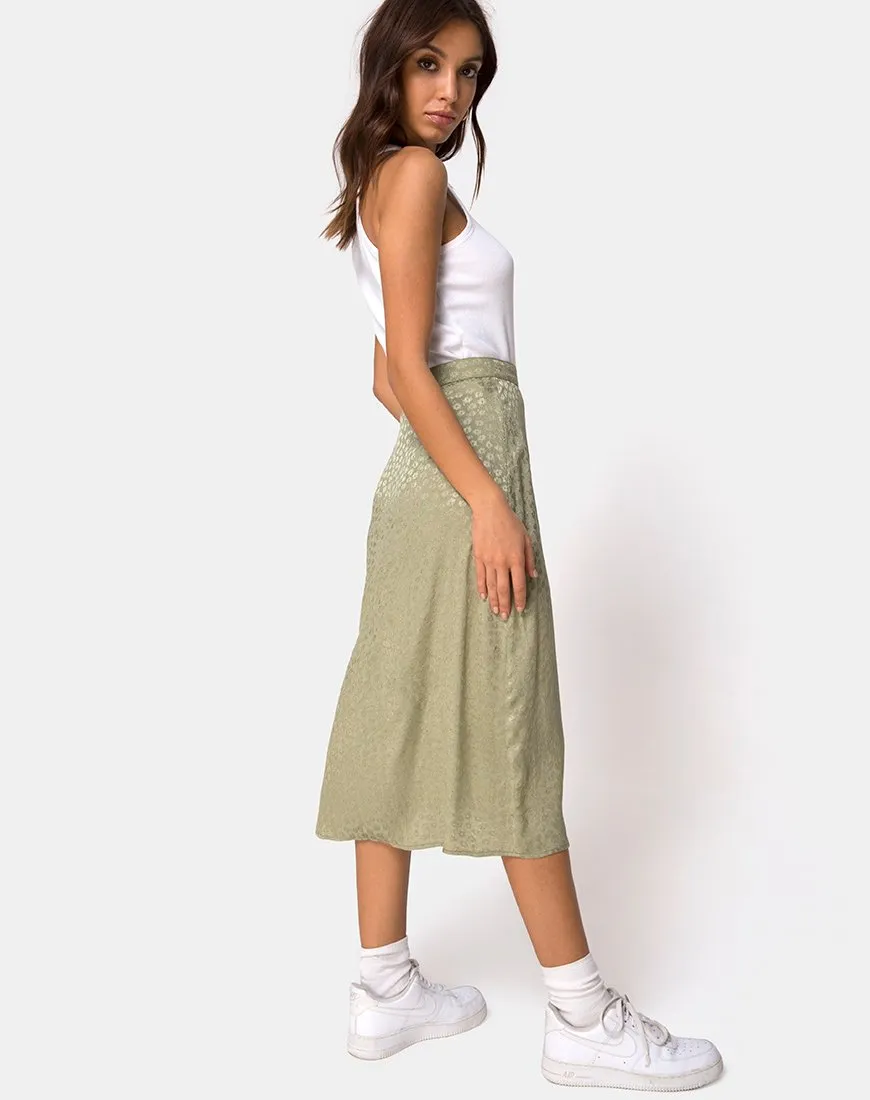 Saika Midi Skirt in Satin Ditsy Rose Sage