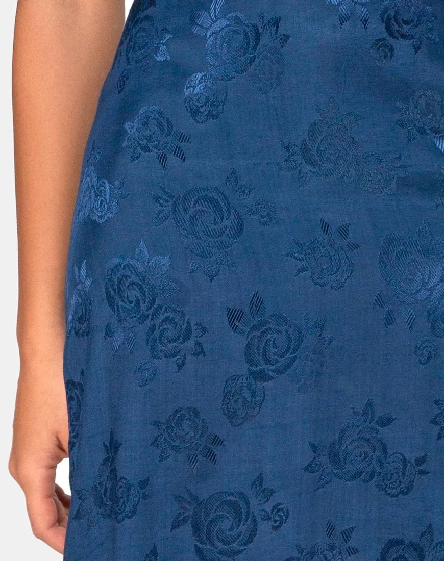 Saika Midi Skirt in Satin Rose Navy