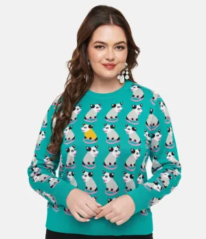 Sesame the Opossum Teal OPossum Print Knit Sweater