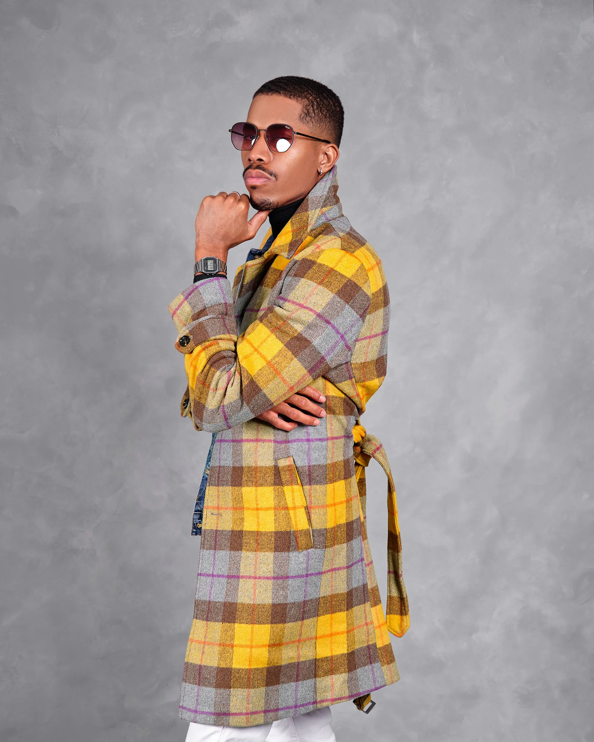 SG Car Coat – Mustard   Chocolate Plaid