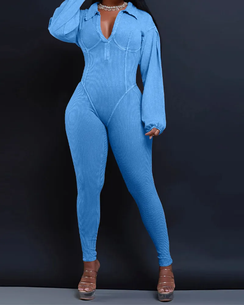 V Neck Slim Splicing Jumpsuit