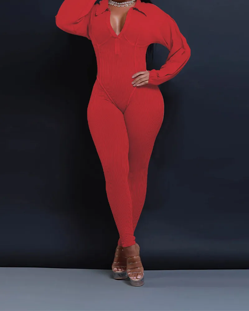 V Neck Slim Splicing Jumpsuit