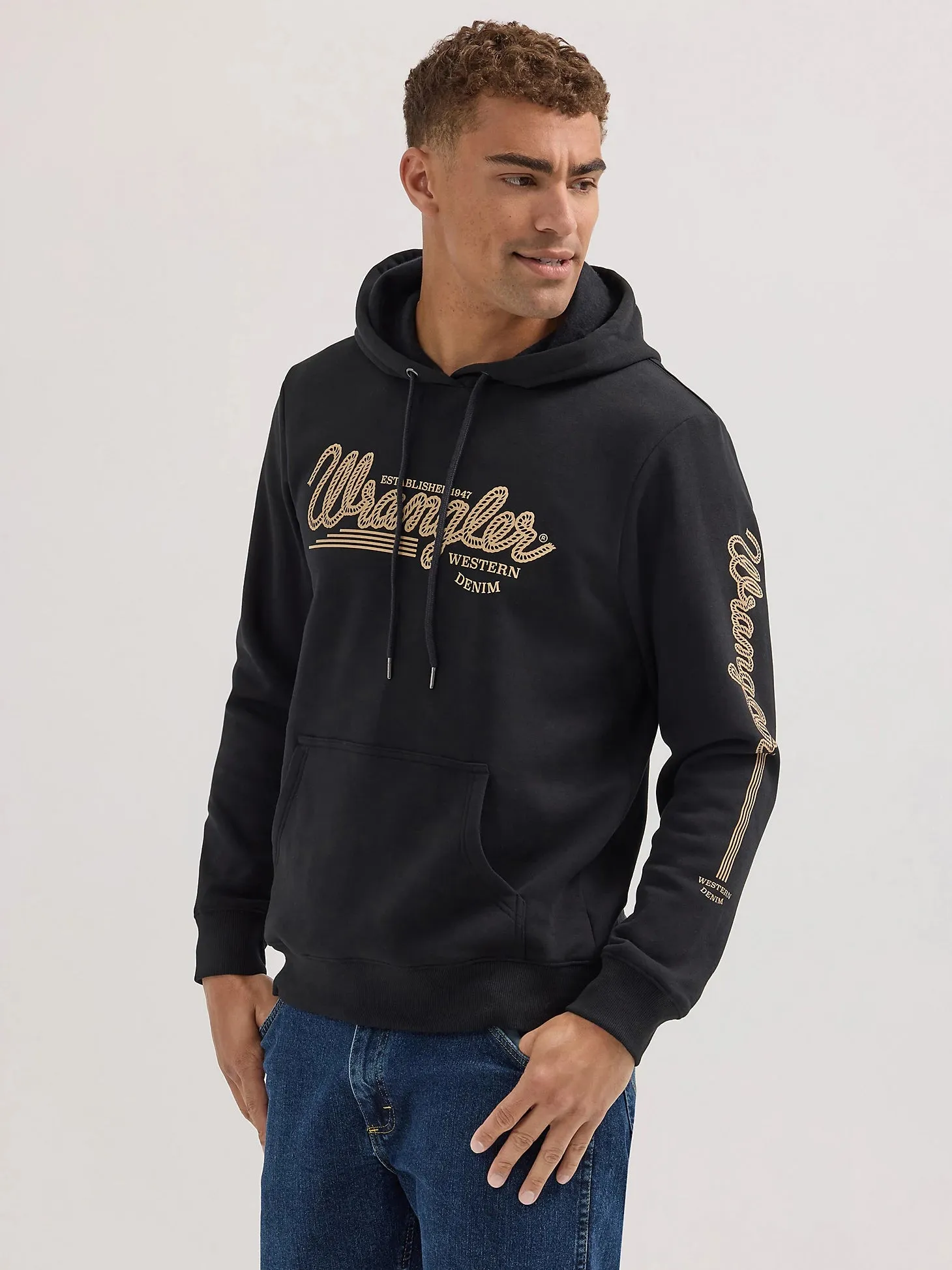 Wrangler Men's Rope Logo Pullover Hoodie in Jet Black