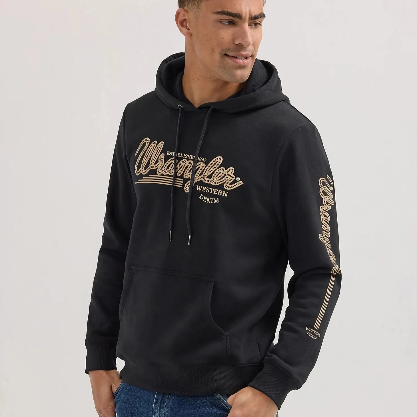 Wrangler Men's Rope Logo Pullover Hoodie in Jet Black